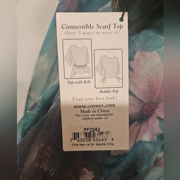 Coynes Womens Floral Scarf Poncho Top Shawl One Size Colorful Green Sheer - Picture 2 of 5